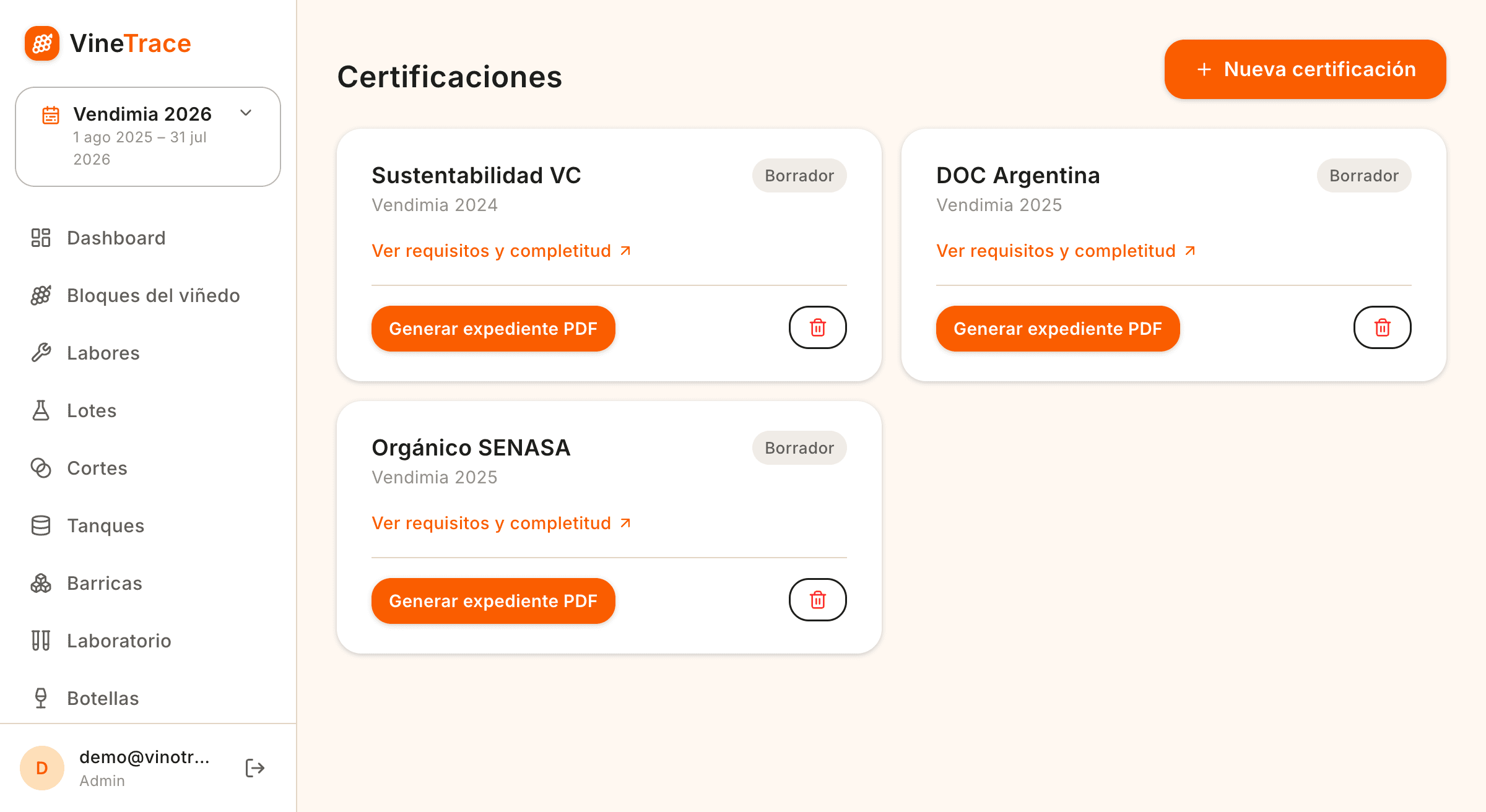 Motor de certificaciones con Orgánico SENASA y DOC Argentina